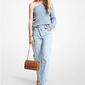 NWTMichael Kors‎ Blue Cable Cotton Knit Off-Shoulder Sweater M Clean Girl
